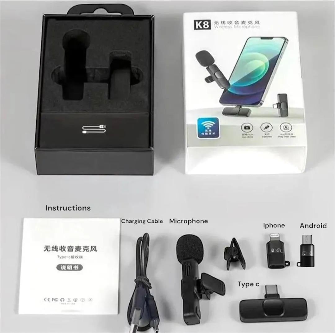 K8 Pro Wireless Lavalier Microphone 3-in-1 Noise Reduction