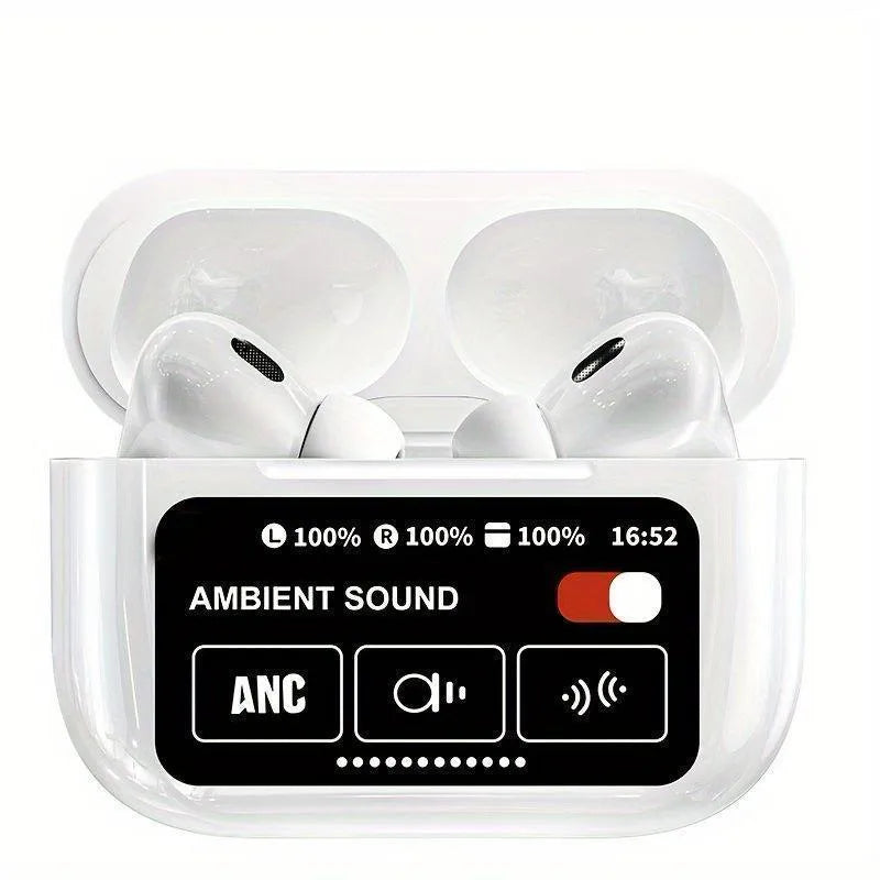 A9 Pro SmartTouch Display Earbuds – White Edition