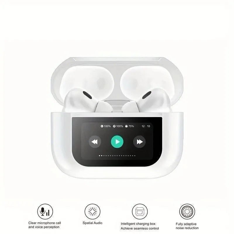 A9 Pro SmartTouch Display Earbuds – White Edition