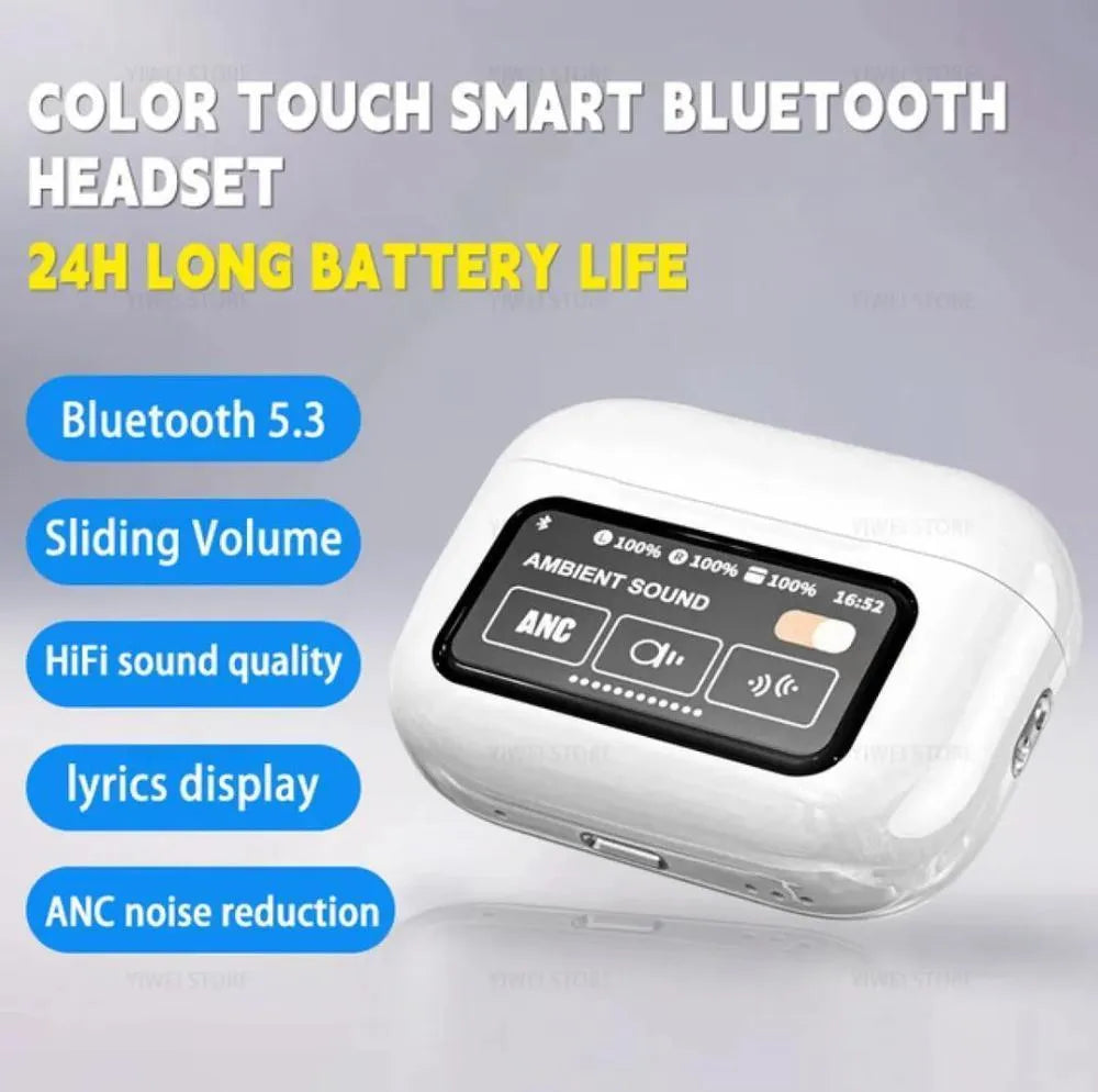 A9 Pro SmartTouch Display Earbuds – White Edition